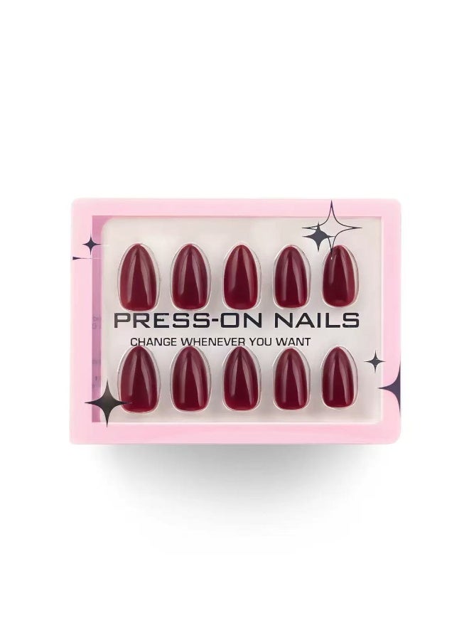 جوسكوين أظافر مثبتة ذات 30 قطعة، أطراف أظافر قصيرة على شكل لوز بتصميم درع بلون العنابي، مناسبة للمبتدئين؛ يمكن إعادة استخدامها. أظافر أكريليك زائفة مصحوبة بقائمة غراء. - Image 1